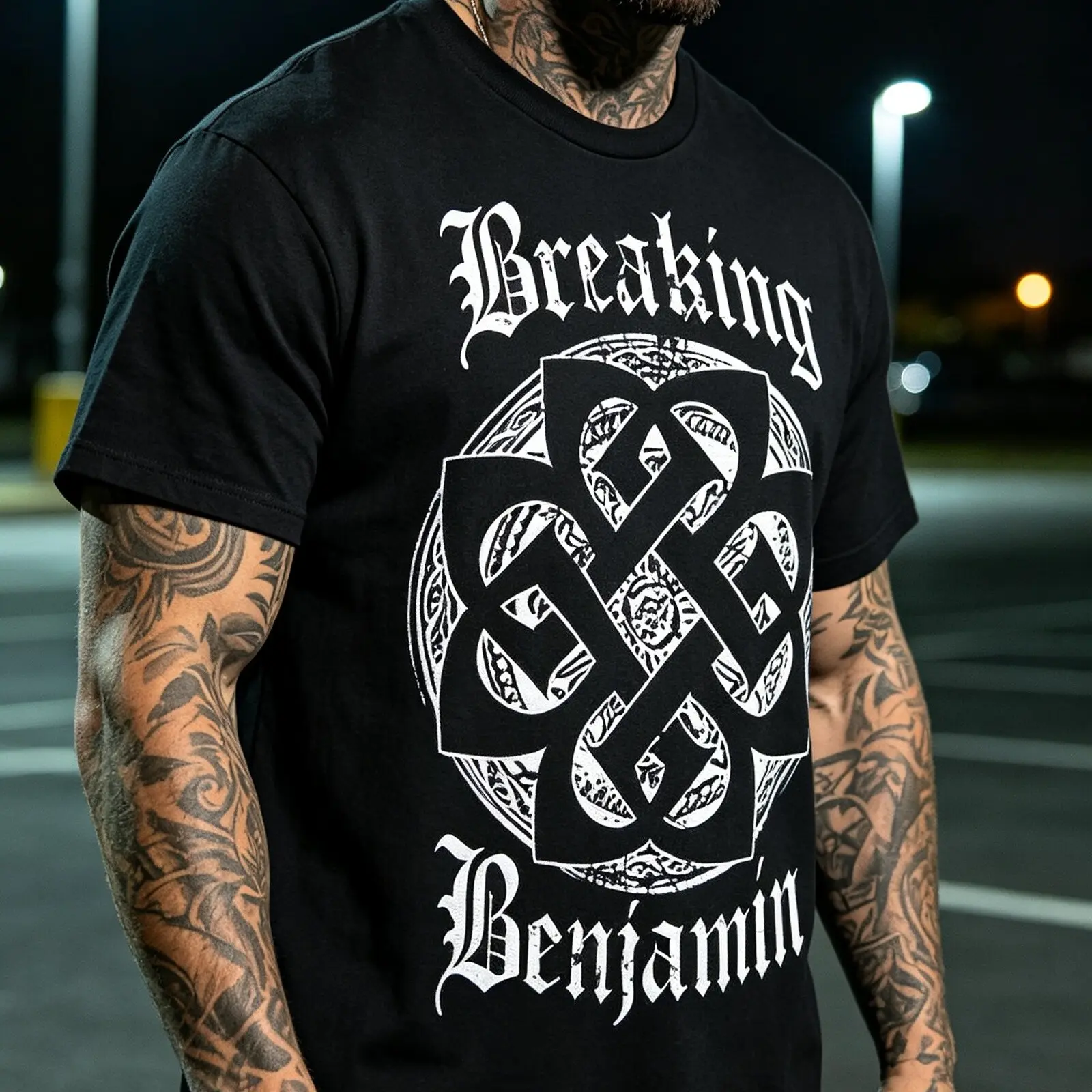 Men's Casual Knit Short-Sleeve Black Graphic T-Shirt - 2022 Fall Tour Breaking Benjamin Top, Style 341011 PR Menswear Streetwear Tshirt Crewneck