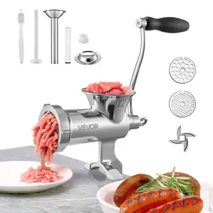 VEVOR Manual Meat Grinder,  304 Stainless Steel Hand Meat Grinder with Suction Cup + Steel Table Clamp, Meat Mincer Sausage Maker & 2 Cutting Plates, Sausage Tube, Grinding Head for Beef Pepper Cookie