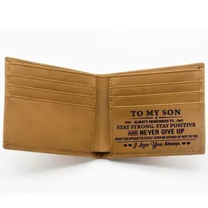 Custom Leather Front Pocket Wallet Ultra Slim RFID Simple Credit Card Wallet for Men Bi-Fold Design Personalized Gift for Dad to Son Engraved Wallet for Son from Parents