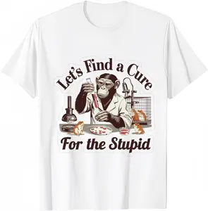 Vinyl Oversized Monkey Scientist, Cure For The Stupid, Monkey, Funny, Retro, Vintages, Animal Humor, Tee Graphic T-Shirt Streetwear Holiday Wear y2k cotton fashion Streetwear Lover Gift Top Trending
