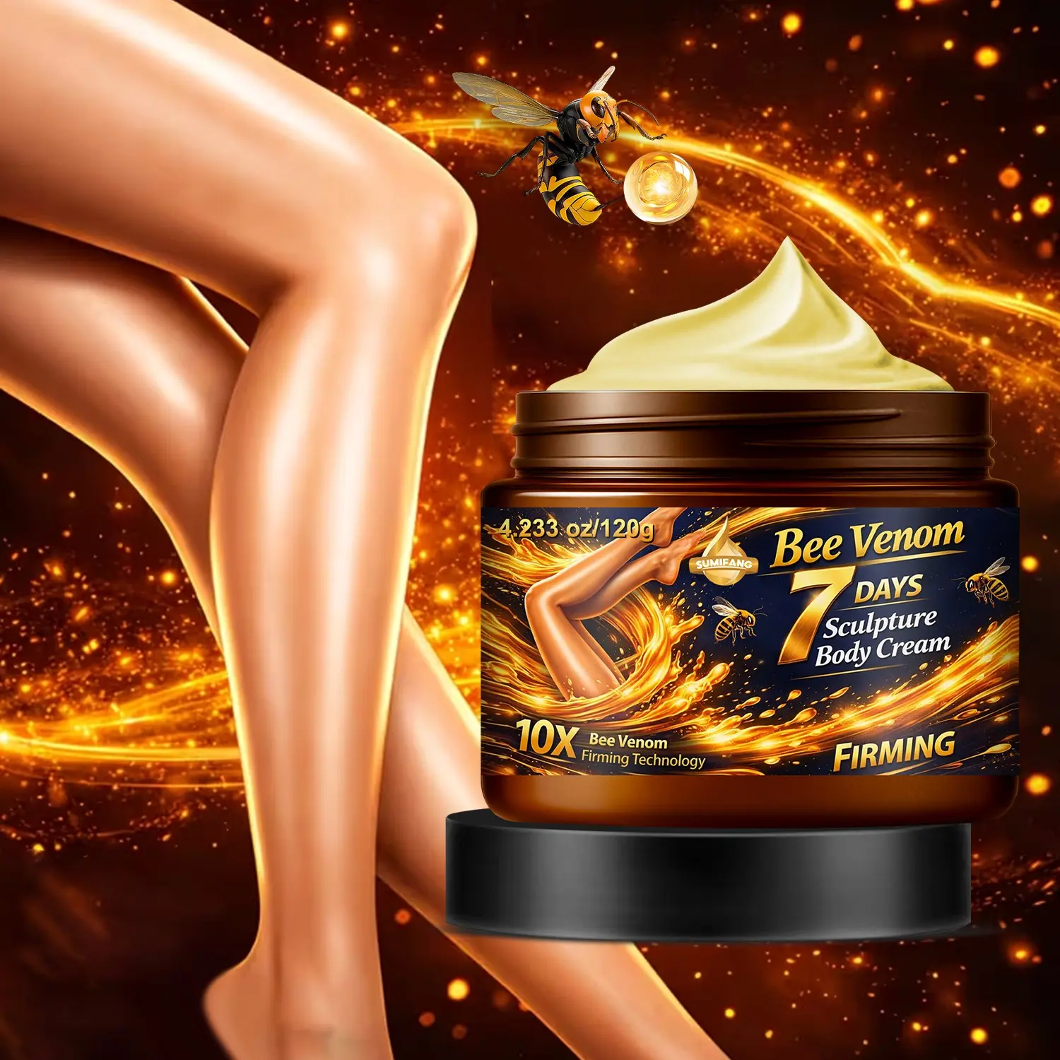SUMIFANG Bee Venom Sculpting and Tightening Moisturizing Body Cream 120g, Firming Tightening Cream, 10x Bee Venom + Collagen + Peptide Complex, Firms and Lifts Loose Skin, Suitable for whole body, improves elasticity and smooths skin