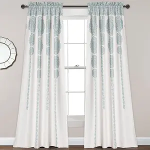 Lush Decor Stripe Medallion Light Filtering Window Curtain Set - 52"W x 63"L/84"L/95"L, 2 Panels, 3" Rod Pocket, Room Darkening, Machine Washable - Sun Shade Film