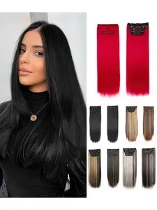4 Piece Clip-In Hair Extensions Set, Long Straight Hairpieces for Seamless Lengthening, Heat-Resistant Wavy Hair for Women, Synthetic Soft Hairpieces