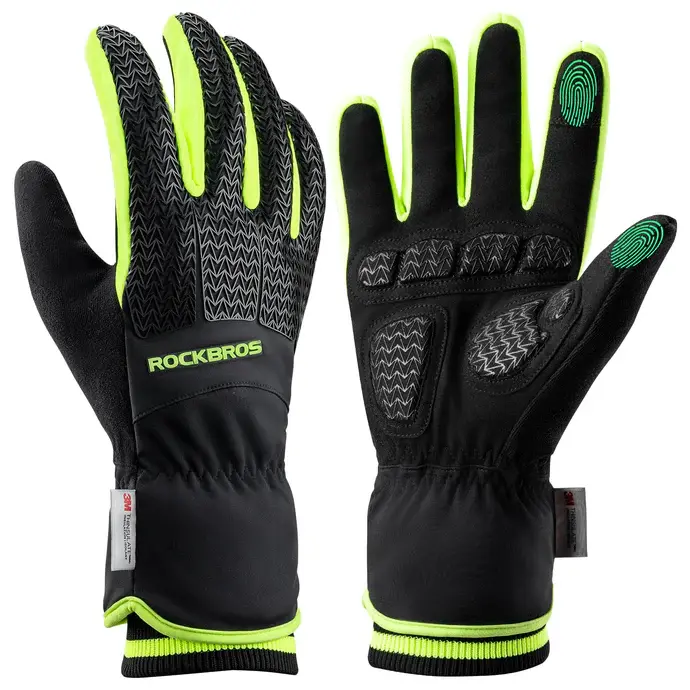 ROCKBROS Winter Cycling Gloves for Men, Women - Cold Weather, Windproof, Thermal, Thinsulate Insulation, Elastic Cuffs, Touchscreen Compatible Sports Gloves