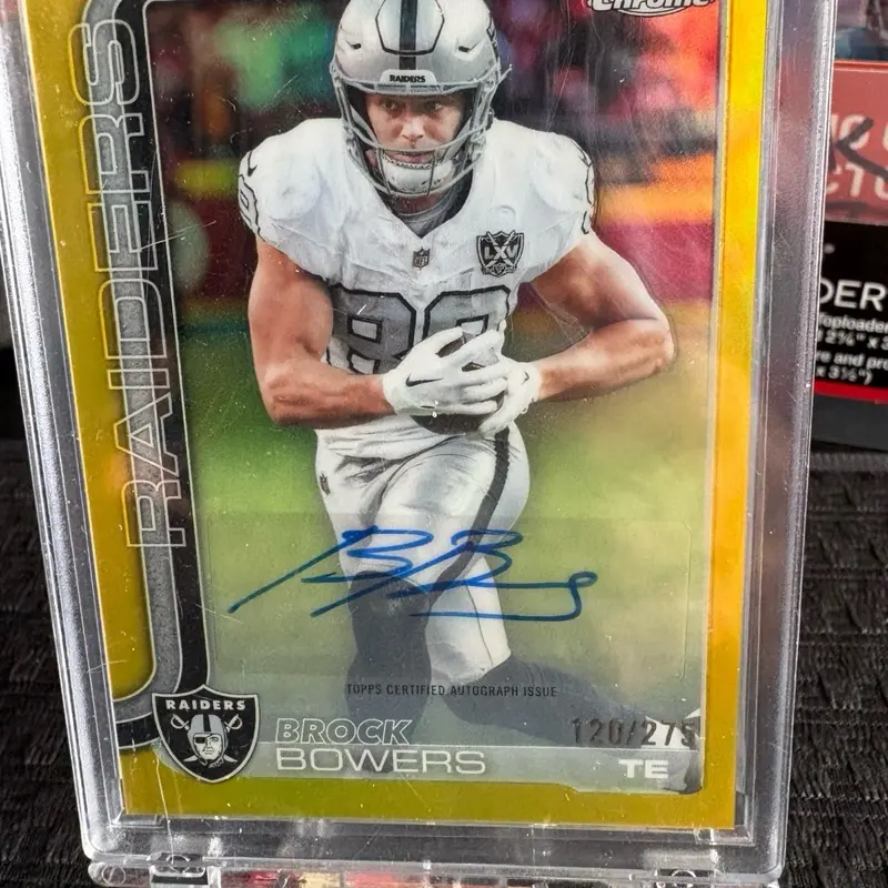 2025 Topps Chrome Brock Bowers Auto Yellow Refractor Trading Card, 120/275