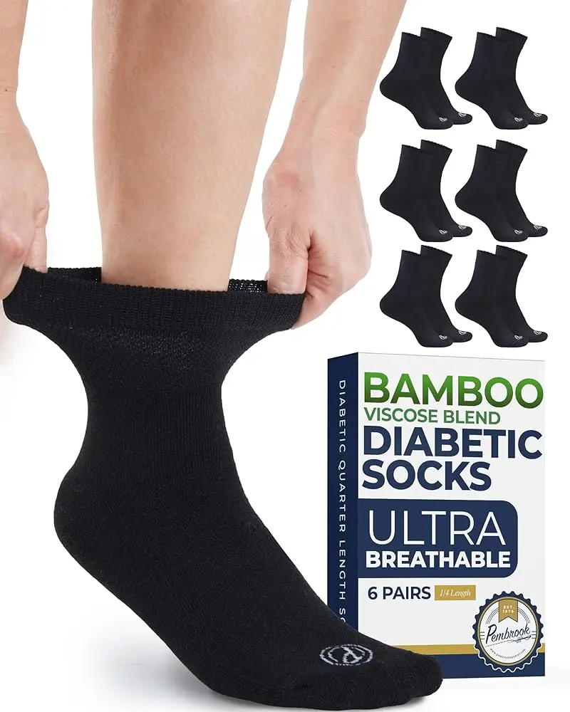 PEMBROOK Menswear Bamboo Viscose Diabetic Socks - 6 Pairs Non-Binding Ankle Socks for Men and Women, Smooth Toe, Stretch Design, Foot Pain Relief Classic