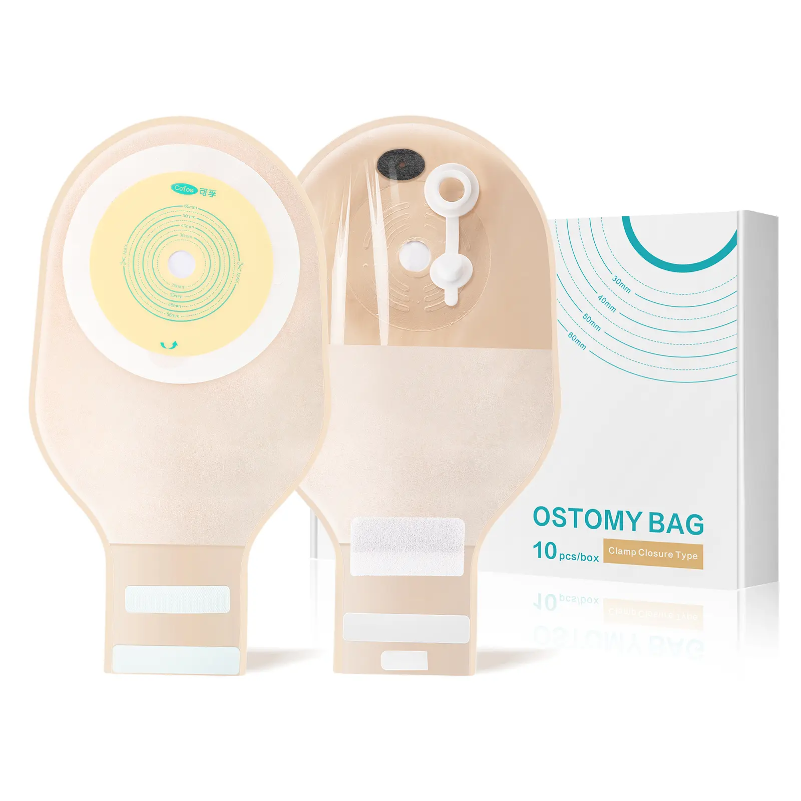 Cofoe 10PCS Drainable Ostomy Pouch, Velcro Closure With 3s Quick Vent Anti-Bulge Design, Carbon Filter Odor Control, Cut-To-Fit 15mm-60mm Colostomy Bags For Ileostomy Stoma Care