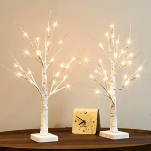 Lighted Birch Tree, Christmas Tree with 24 LED, Tabletop Centerpiece Artificial Tree Lights Battery Powered Timer for Home Office Bedroom Wedding