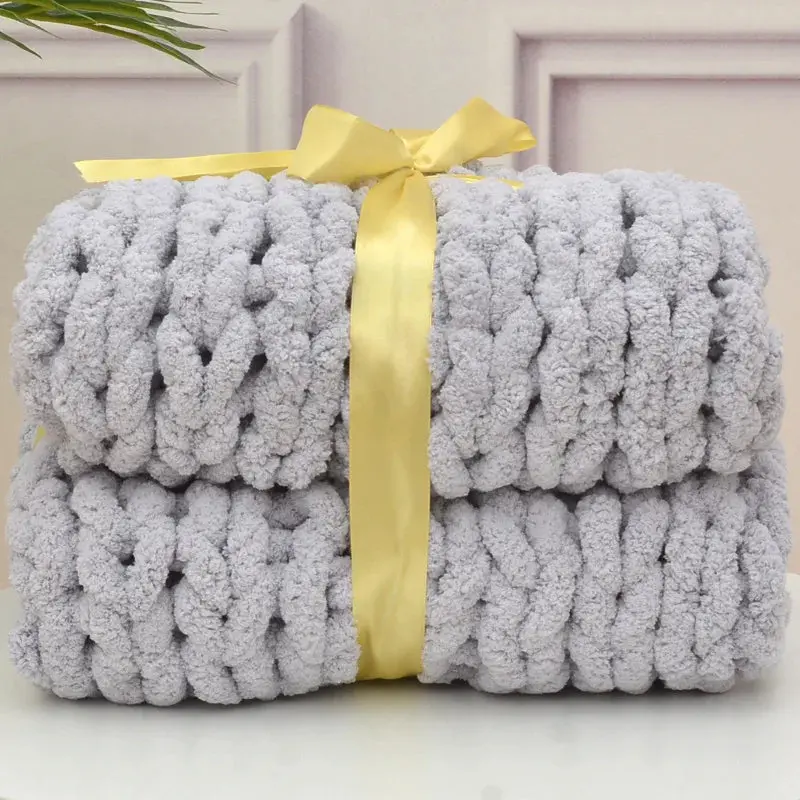 Handmade Chunky Chenille Knitted Blanket – Thick, Cozy, and Stylish Sofa Throw