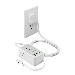 TESSAN Small Flat Plug Power Strip with 1 PD20W Retractable USB C Cable, 5 ft Ultra Thin Extension Cord with 3 AC Outlets 3 USB Ports, 5 ft Slim Plug for Cruise Ship Travel, Dorm, Home Office