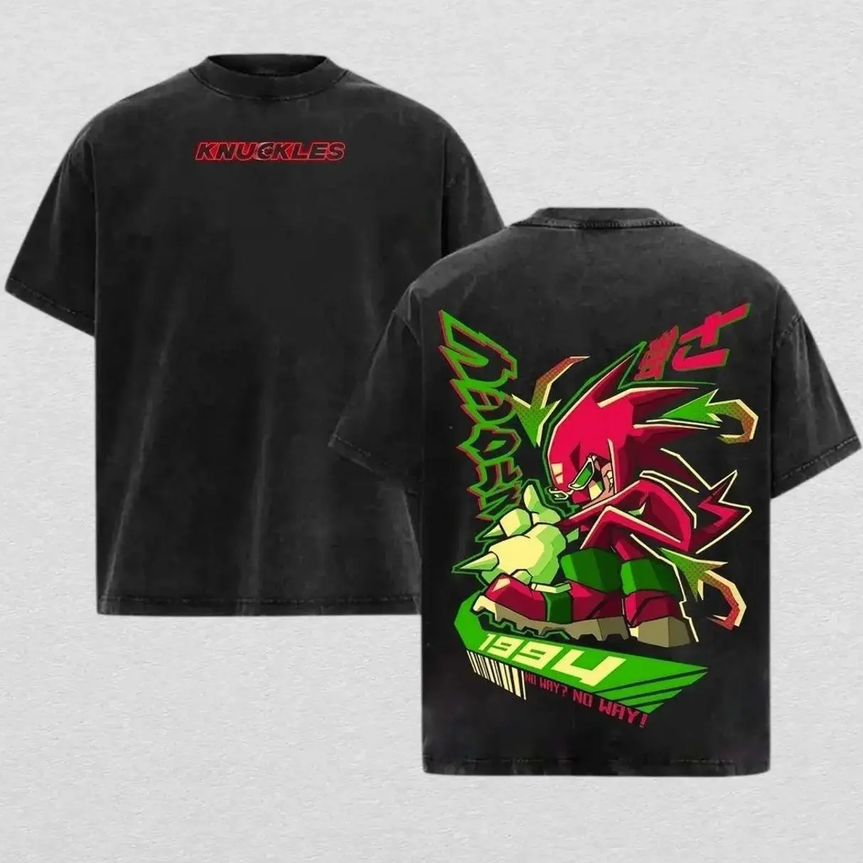 Retro Limited Knuckles the Echidna T-Shirt, Cartoon Movie Graphic Tees, Unisex Acid Wash Lightweight Cotton T-Shirt, Sonic Merch Fabric Menswear RW9 GEO