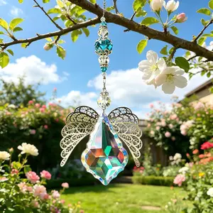 14''  Guardian Angel Suncatcher Rainbow  Prisms Sun Catcher for  Window Garden  Decor Glass Angel Ornaments for Christmas Tree