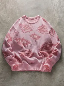 Demon Eyes Full Graphic Print Round Neck Sweater, Trendy Fashion Design for Casual Wear, Comfortable Fitted Style for Men and Women