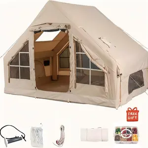 Portable Waterproof Pop-Up Tent 4 Season Oxford Log Cabin Inflatable Camping Tent with Hand Pump Waterproof Windproof for Outdoor Adventure