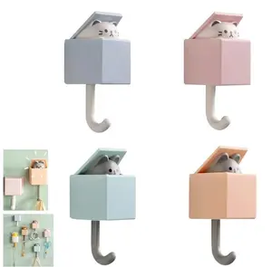 Cute Key Wall Hooks 4 Pcs Cat Key Holder DIY Wall Adhesive Hook Organiser for Home Decor Storage Accessories