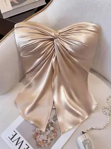 Women's High-End Satin Halter Top, Sleeveless Backless Top Knot Design Irregular Hem Sexy Bodycon Tank, Elegance Fit Womenswear, Ideal Gift for Her, Perfect Outerwear