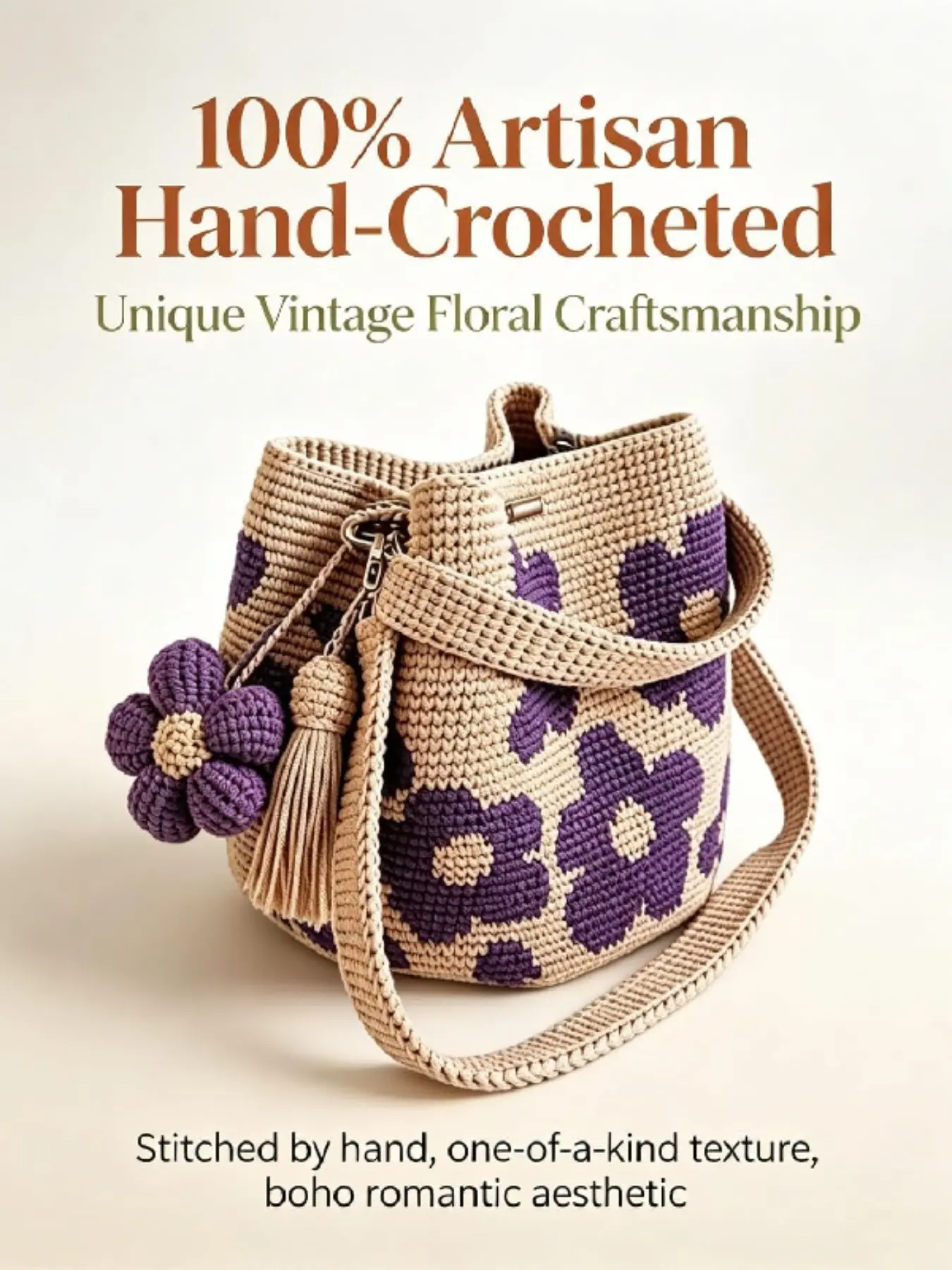 Handmade Crochet Flower Handbag, Women's Mesh Knit Casual Shoulder Bag, Fashionable Patterned Bag, Cute Floral and Fringe Decor, Large Capacity, Fashionable, All Seasons