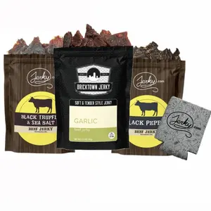 3 Pack - Kate's Savory Bundle + Koozie - Black Truffle & Sea Salt Beef, Soft & Tender Garlic Beef, Black Pepper Beef - All-Natural, No Added Preservatives - 7.5 oz.