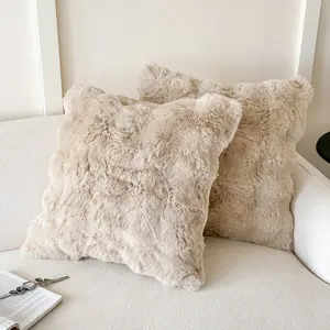 2pcs Faux Rabbit Fur Pillowcases Set (2 Pieces), Zipper Opening Soft Smooth Feel, Luxurious Decorative Pillows for Bed Sofa Winter Home Decoration