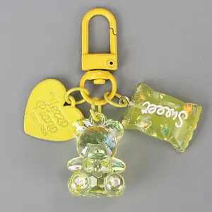 1/5Pcs acrylic bear and heart keychain, resin buckle, Valentine's Day decorative keychain, suitable for women, student backpack accessories, fashion jewelry, Keychain Kawaii, women's keychain, Keychain For Bags