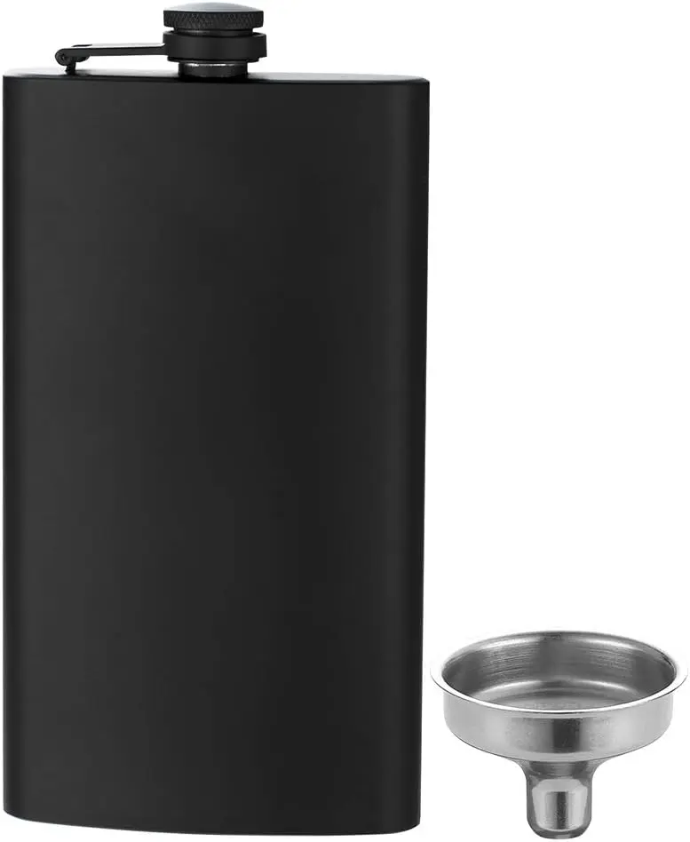 12 Oz  Flask for  Matte Black Stainless Steel Leakproof with Funnel,   Idea Flask