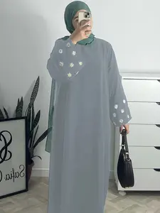 Elegant Muslim Women Dress, Embroidered Daffodil Design, Saudi Arabia Dubai Ramadan Gown, Luxury Turkish Festival Party Robe, Muslim Women Gowns