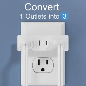 2 Prong Power Strip 3-Outlet Extender, 2-Prong to 2-Prong Triple Outlet Converter, Multi Plug Outlet Adapter, Wall Tap, Travel Essentials, Polarized, ETL Listed, for Home, Office, School