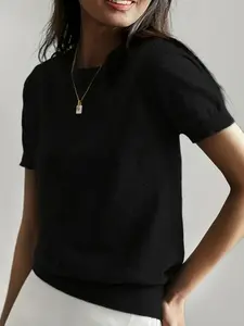 Women's Summer Essential Short Sleeve Knit Sweater Top, Lightweight Breathable Slim Fit, Casual Style, Spring & Fall Wear