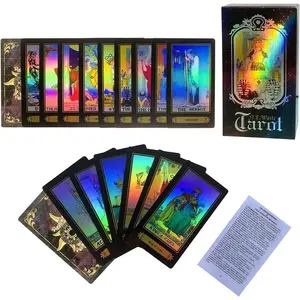 78-Card Durable Tarot Card Set for Beginners, Laser-Engraved Flash-Effect Surface, with English Instruction Book