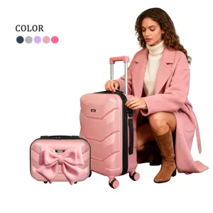 Upgraded Luggage Set Cute Aesthetic Bow Design Carry-On Suitcase 13''+20'' Set No Check-In Needed Built-In Cup Holder Hooks TSA Lock Swivel Wheels Anti-Burst Zipper Phone Holder Essential Travel Must-Have New Year Gifts