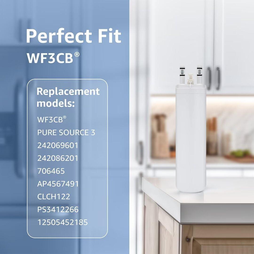 WF3CB Replacement Water Filter, Compatible with Frigidaire WF3CB, Pure Source 3, 706465, 242069601, 242086201, 242017800, WF425, Height 9 inches