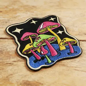 Multicolor Mushroom Embroidered Patch, Self-Adhesive Iron-On Applique, Embroidery Patches, Stylish Embroidery Perfect for Clothes Jackets Hats Accessories