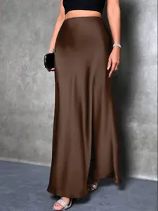 Elegant High-Waisted Mermaid Long Skirt with a Silky Draped Effect, Slimming Solid-Color Fashion Skirt with Glossy Design