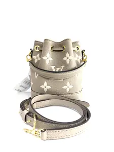 Pre-owned Louis Vuitton LV Nano Noé Bucket Bag M46291 Elephant Grey Monogram Empreinte Embossed Cowhide Leather with Detachable Handles & Adjustable Shoulder Strap