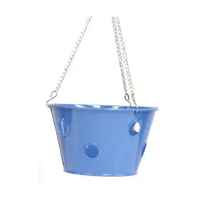 212 MAIN Enameled Galvanized Steel Round Watertight Seal Hanging Planter - Outdoor Herb Growing, Strawberry Planting Garden Pot