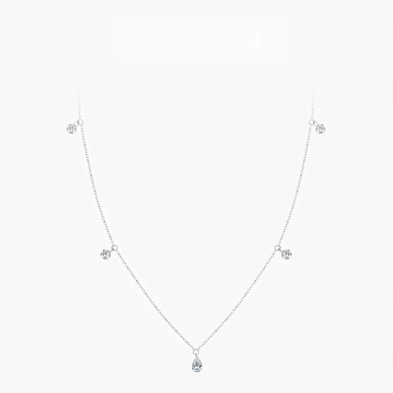 QUEENDO S925 Silver Teardrop Charm Necklace, Dainty Floating Stones Pendant, Pear-Cut Drop Choker, Adjustable Link Chain, Minimalist Women's Neck Jewelry, Elegant Daily-Party Gift, Unisex