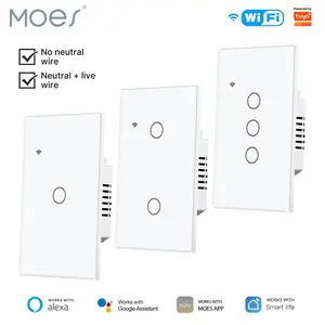 MOES Smart Touch Wall Switch, 2.4GHz Wi-Fi Glass Panel Single Fire Single Pole Switch, No Neutral Wire Required, Remote MOES APP Control, Compatible with Alexa and Google Home