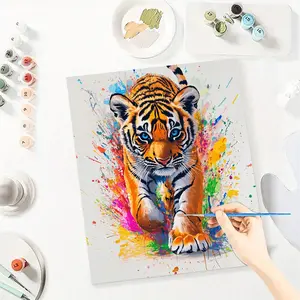 Tiger Paint By Number Kits for Adults Beginners, Easy Acrylic Simple Paint By Number Kits, DlY Watercolor Paint By Numbers Kits on Canvas Without Frame for Home Wall Decor Home Decoration 16x20inch