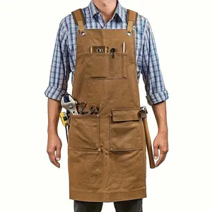 Heavy-duty woodworking work apron with tool pockets, cross-back straps and adjustable fit - durable work apron for both men and women.