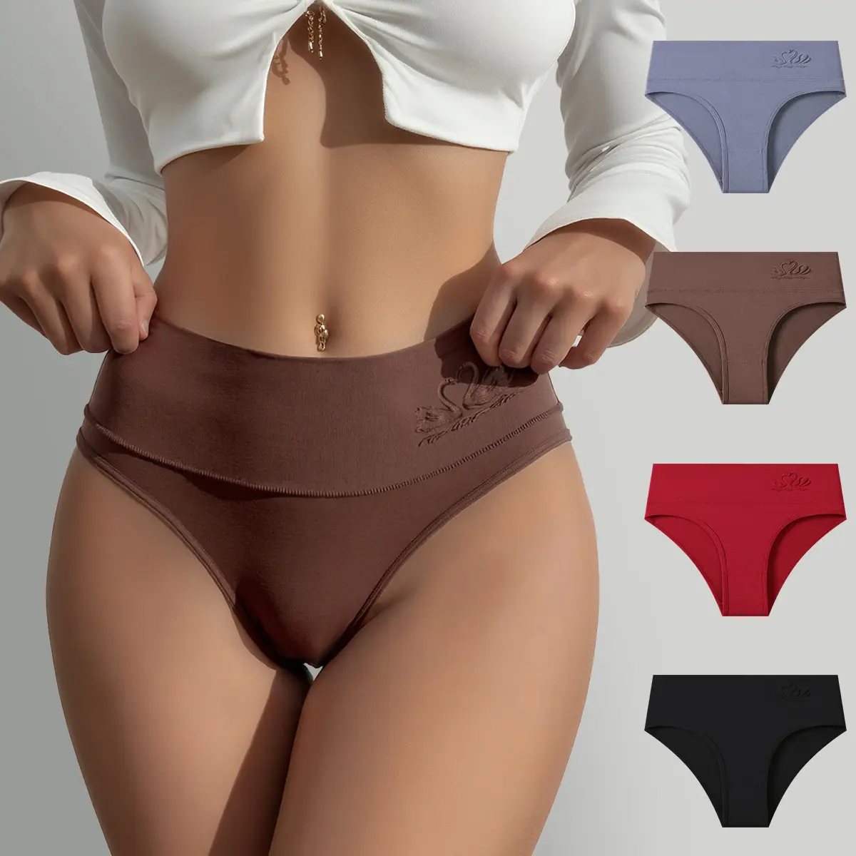 Hotcom Women's Cotton Hipster Briefs - Underwear for Women, Chic Lady-Fit, Soft, Comfy, Breathable, Contrast Binding, Plus Size, Warm, Minimalist Basic All-Season Daily Wear Pack
