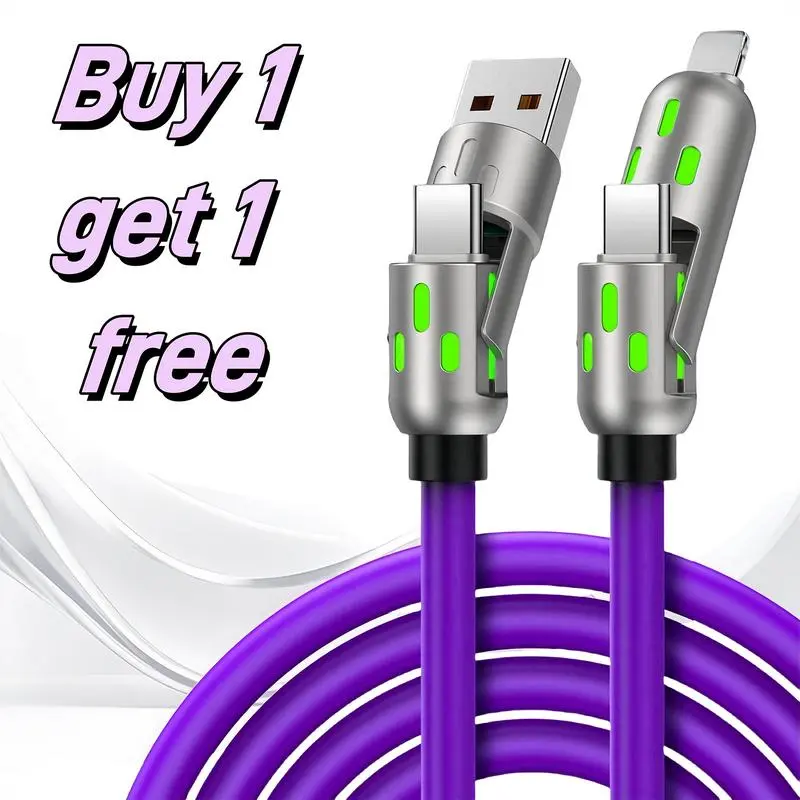 [Buy 1 Get 1 Free] 6.6ft 4-in-1 Charging Cable,65W Fast Charge Data Sync Cord LED BreathingLight, USB A Type C Lightning Universal Chargerfor iPhone 16/15 iPad Pro