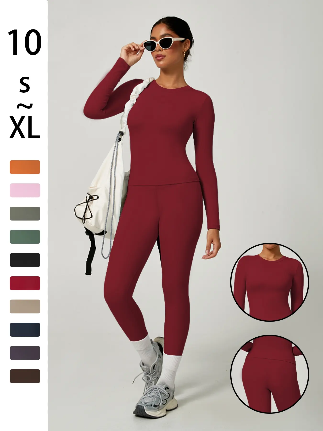 Women's Plain Long Sleeve Top & Pants Set, Comfortable Tight-Fit Kardashian Style, Perfect for Yoga Home Gym Daily Wear, Yoga Gym Outfits, Fitness Outfits, Sports Wear Set, Gym Workout Set, Workout Clothes