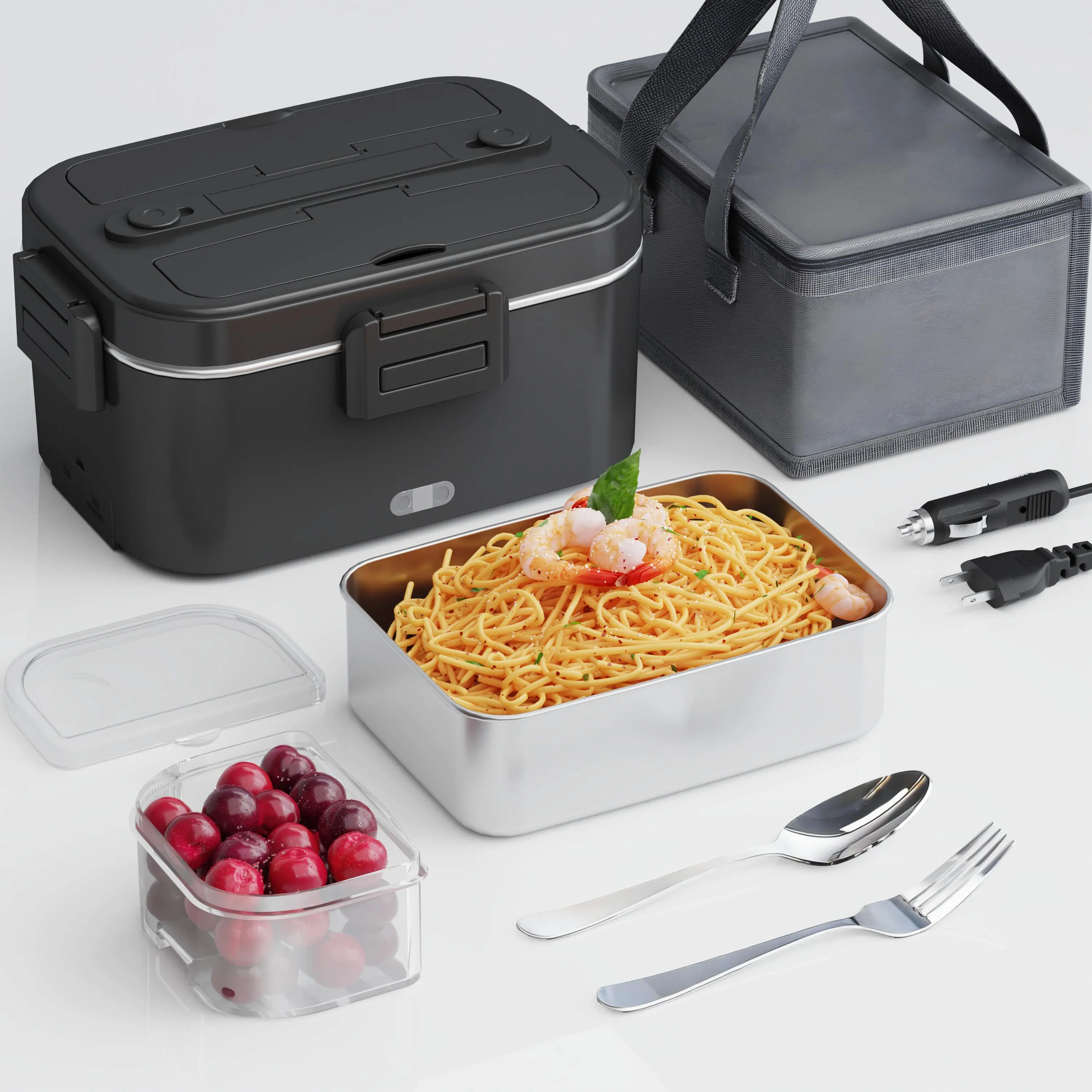 Printed Self Heating Lunch Box for Adults - 100W Portable Food Heater with 1.5L&1.8L Stainless Steel Containers, Insulated Bag Heat, 12V-24V-110V Car/Truck 12V Heat Compatibility, Fork, Spoon, Healthy On-the-Go Use (Deals for You Days Edition)