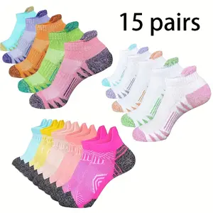 15pcs Compression Ankle Socks - Breathable, Cushioned Athletic Liners with Arch Support & Low-Cut Design for Running & Casual Attire