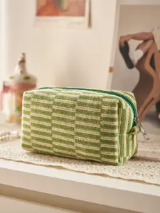 Striped Pattern Travel Cosmetic Bag, Portable Large Capacity Zipper Makeup Organizer Pouch For Women