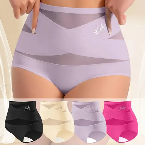 Women's High-Waist High-Cut Shaping Panties (4/5/6/8-Pack Mixcolor) - Seamless Ice Silk Mesh Polyamide Blend Underwear, Cheeky, Medium Stretch, Lightweight, Breathable, Slight Tummy Control, Everyday Wear,sohochic