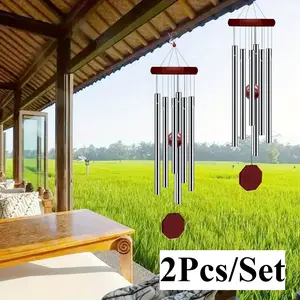 [Hand Tools Kits] 2Pcs/Set Memorial Wind Chimes Outdoor Large Deep Tone,Elegant Sympathy Wind-Chime Personalized with 6 Tuned Tubes for Garden Patio Balcony and Home,Halloween Decor Gifts