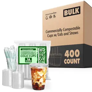 Compostable Cups w/ Lids and Straws 400 Pack