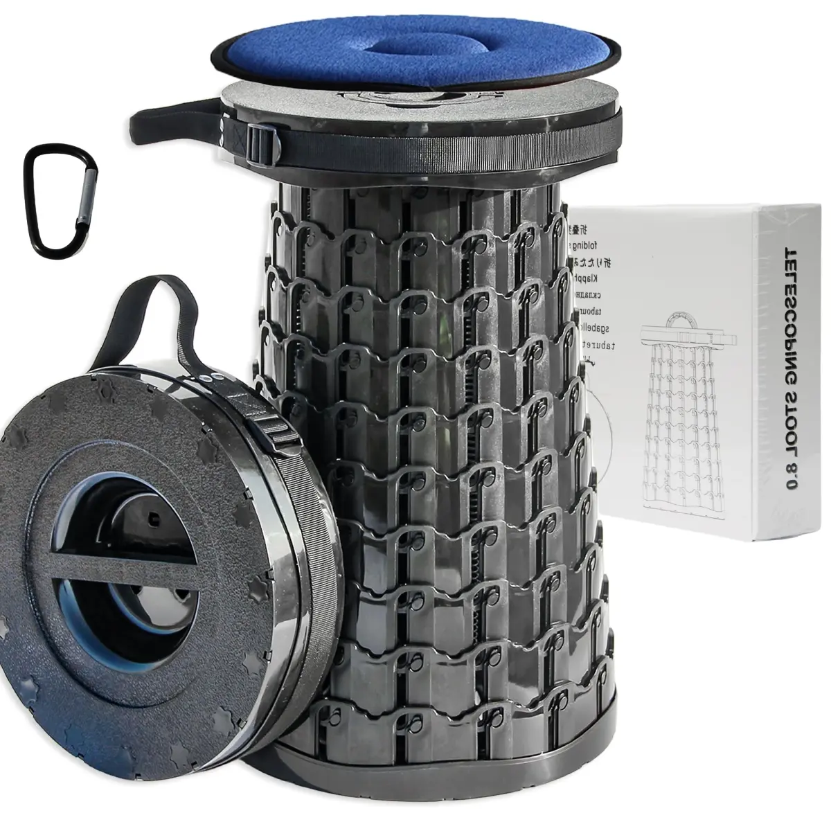 Asonic NT87582 ALEVMOOM 2025 Unisex XXL Collapsible Stool with Cushion, 19.7 in., 1000 lbs Capacity, Adjustable Height Telescopic Legs, Collapsible Form, Functional Hiking Gear Camping Furniture