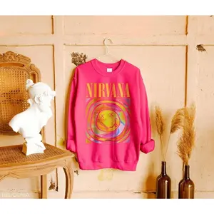 Nirvana Smiley Face Sweatshirt, Nirvana Smiley Face Crewneck, Nirvana Shirt, Nirvana Oversized Sweatshirt, Heliconia Pink Color, Trendy Tees 5RCG2